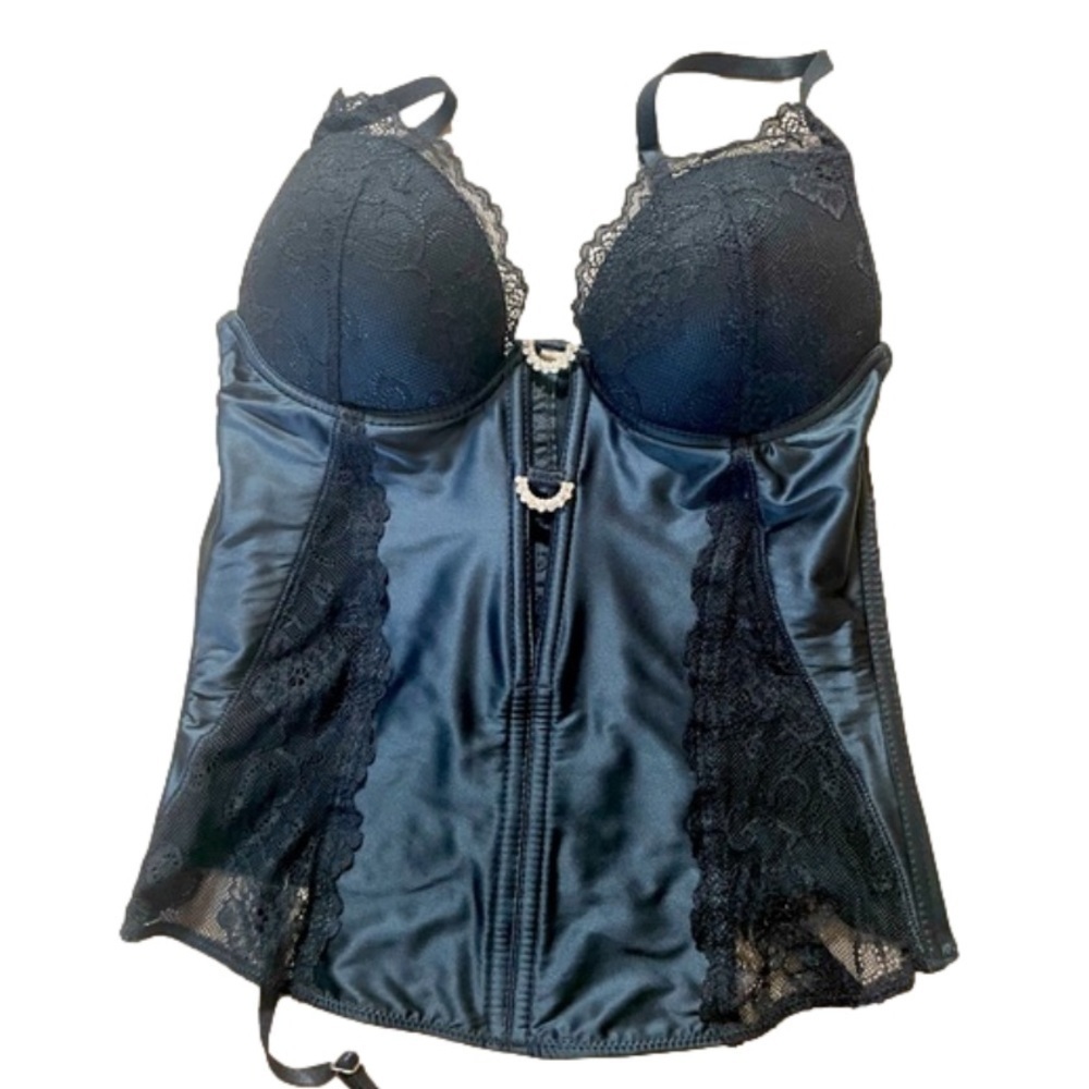 LORMAR Black Satin & Lace Corset Top Lingerie